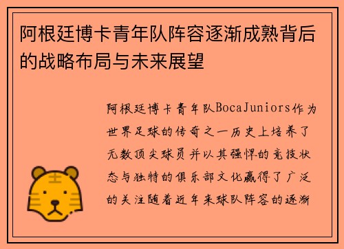 阿根廷博卡青年队阵容逐渐成熟背后的战略布局与未来展望